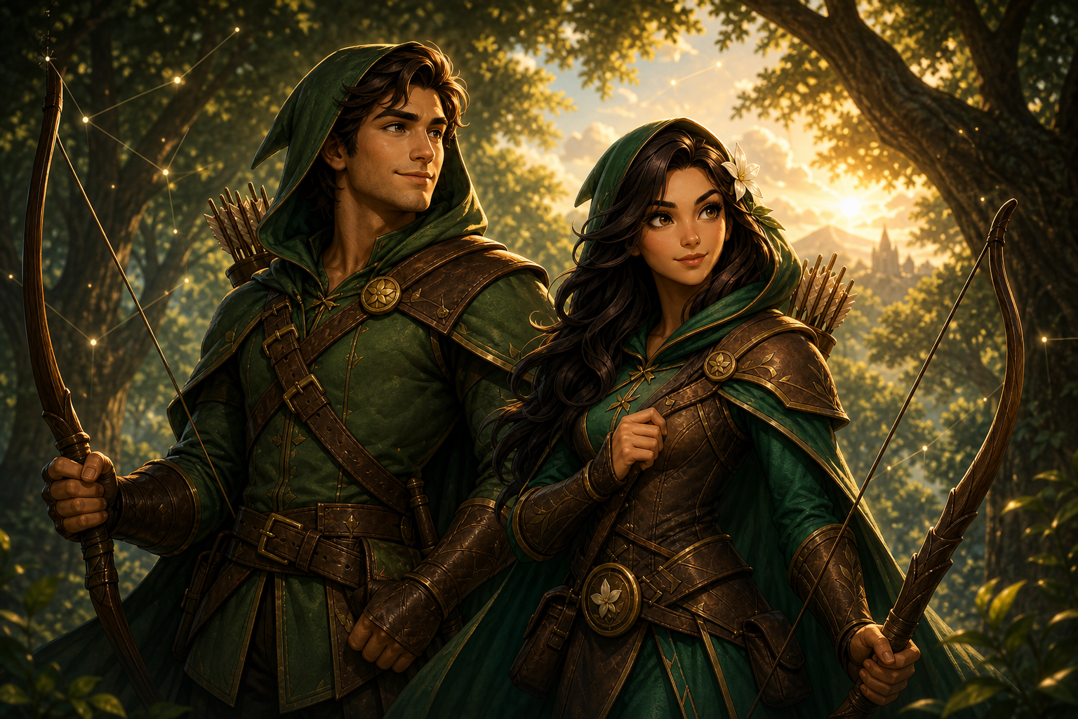 Robin Hood and Yasmin Hood standing side by side as allies in Sherwood Forest